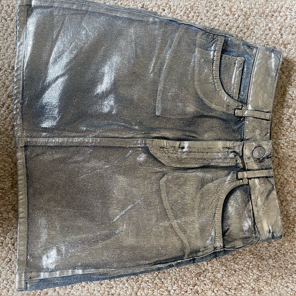 Sandro blue jean metallic silver skirt size 0